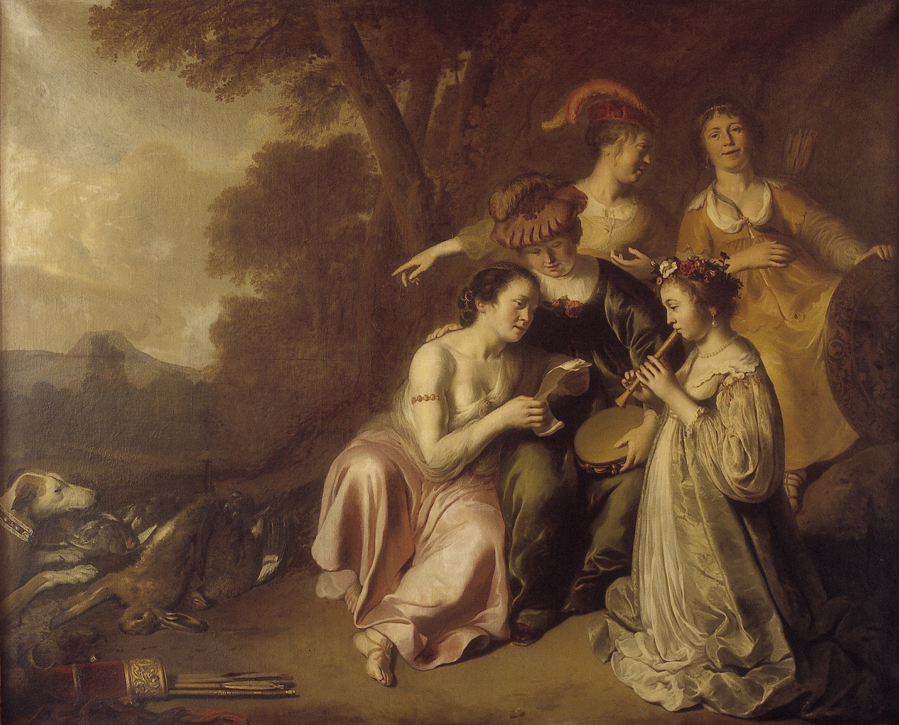 Girls walking music in landscape